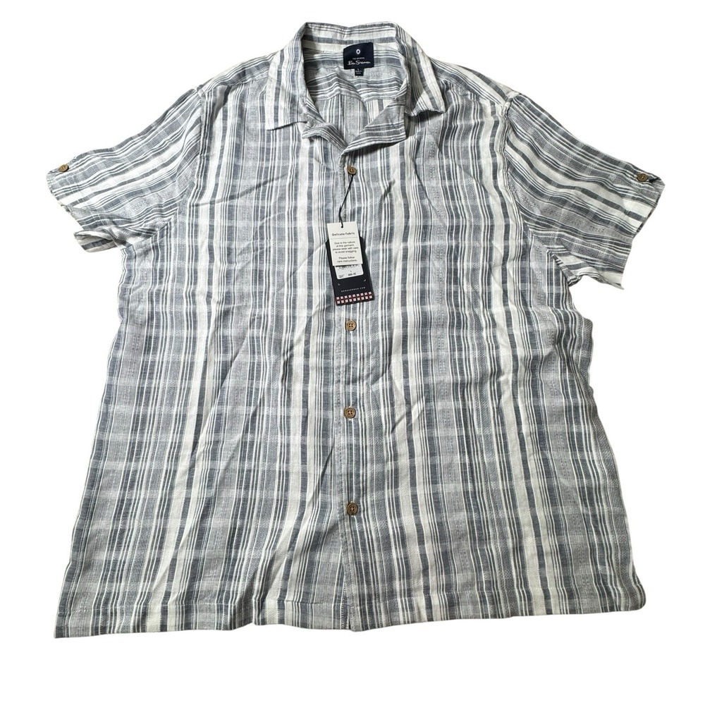 Ben Sherman Shirt Men's Large The Original Button Up‎ Short Sleeve Blue New